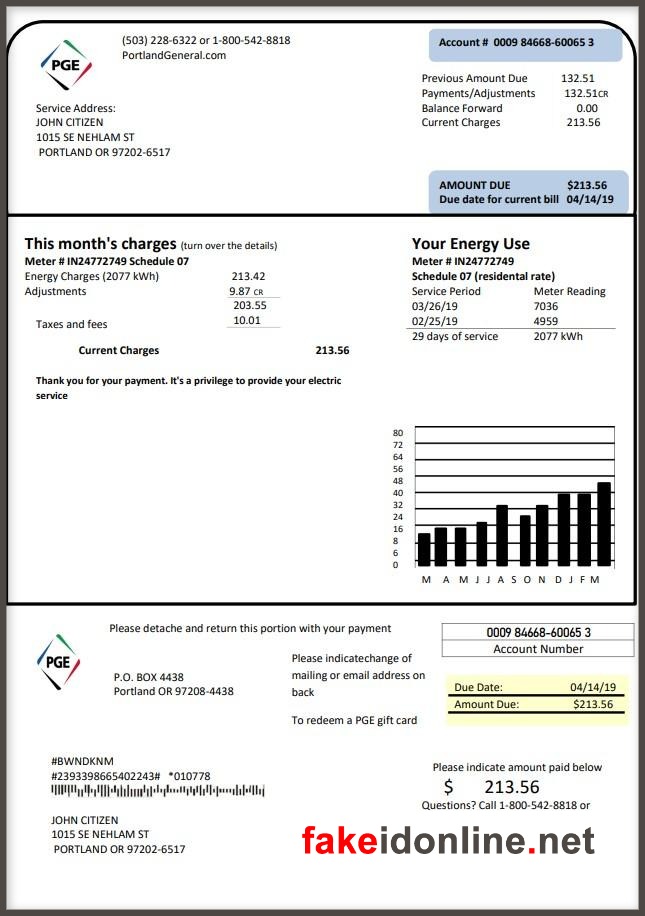 Oregon Utility Bill PSD Template - Oregon Proof of Address